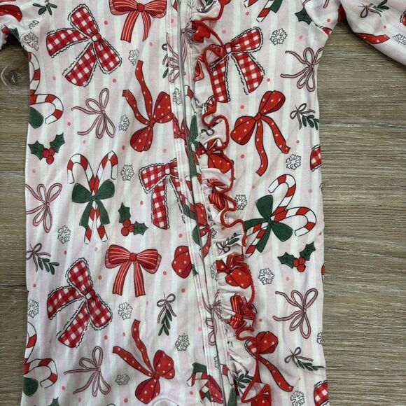 Caden Lane Footie Pajamas Size 6-9 Months Baby Girl Bows Bamboo Christmas - Picture 2 of 6
